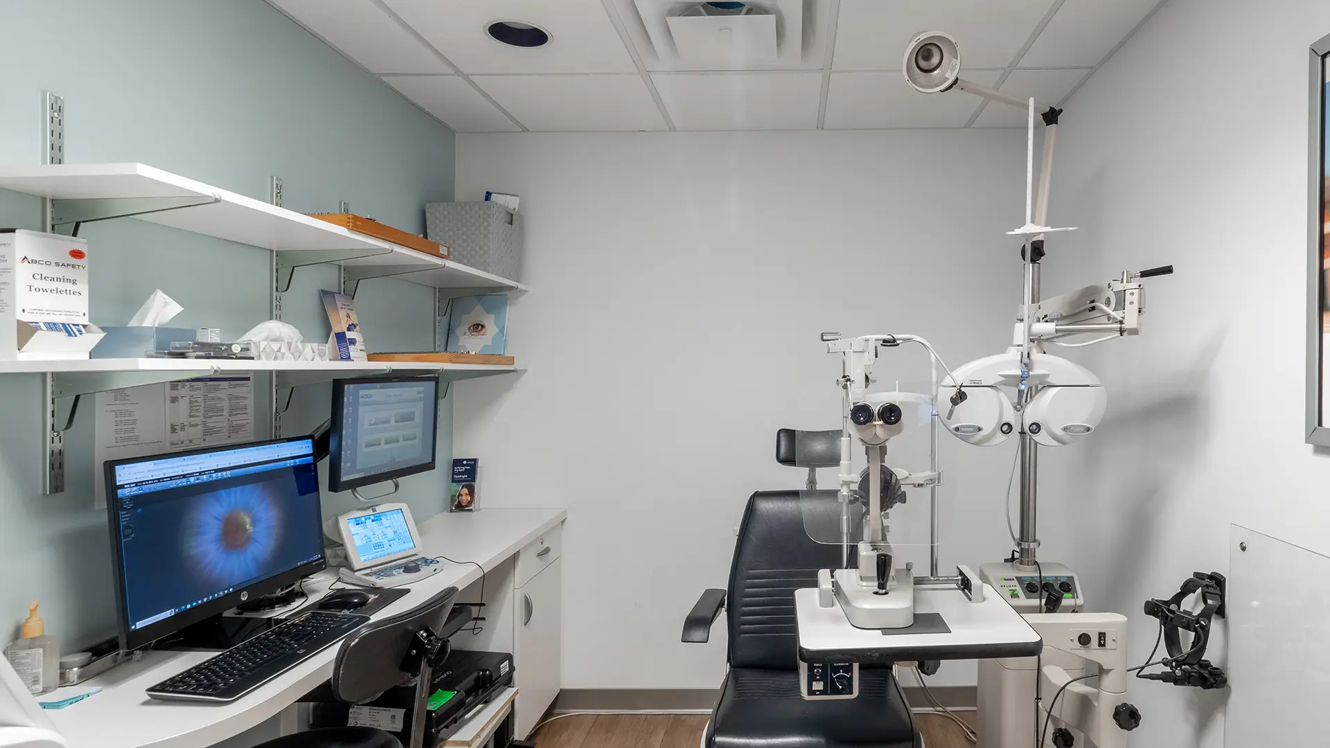 Modern optometry exam lane used for eye-health screenings