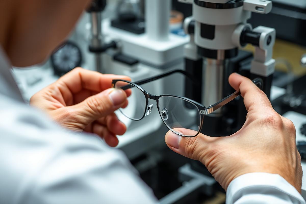 Optical team member helping a patient with a frame fit