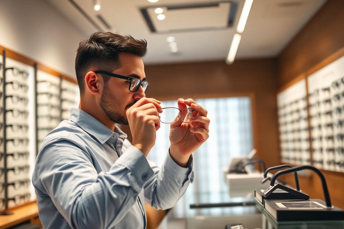Optician adjusting a pair of glasses